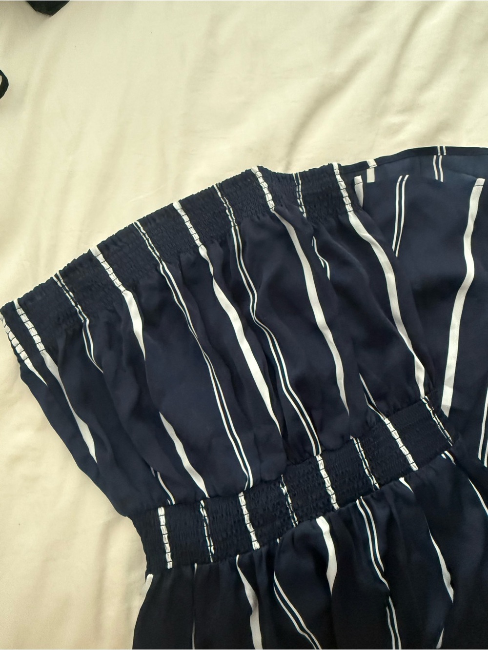 Navy and White Striped Smocked Waist Maxi Dress